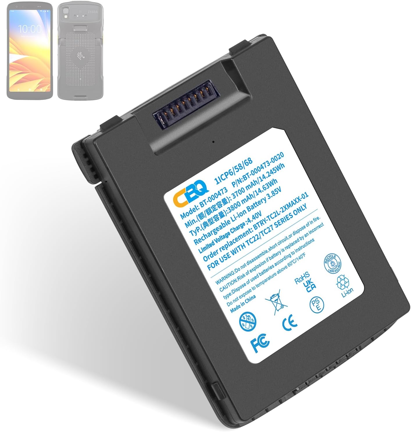 BT-000473 Battery Replacement for Zebra TC22 TC27 TC22R HC20 HC50 WLMT0 Barcode Scanner 3800mAh BT-000473-0020 BT-000473B BT-000473 BTRY-TC2L-2XMAXB-01 Li-On Battery