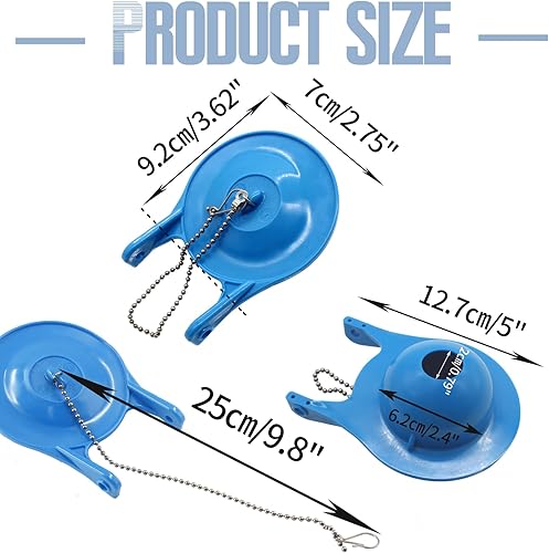 Miniatura 2 de Juego de 5 piezas de repuesto de aleta de inodoro de goma de 3 pulgadas, tapón de repuesto para inodoro de ahorro de agua con cadena de acero