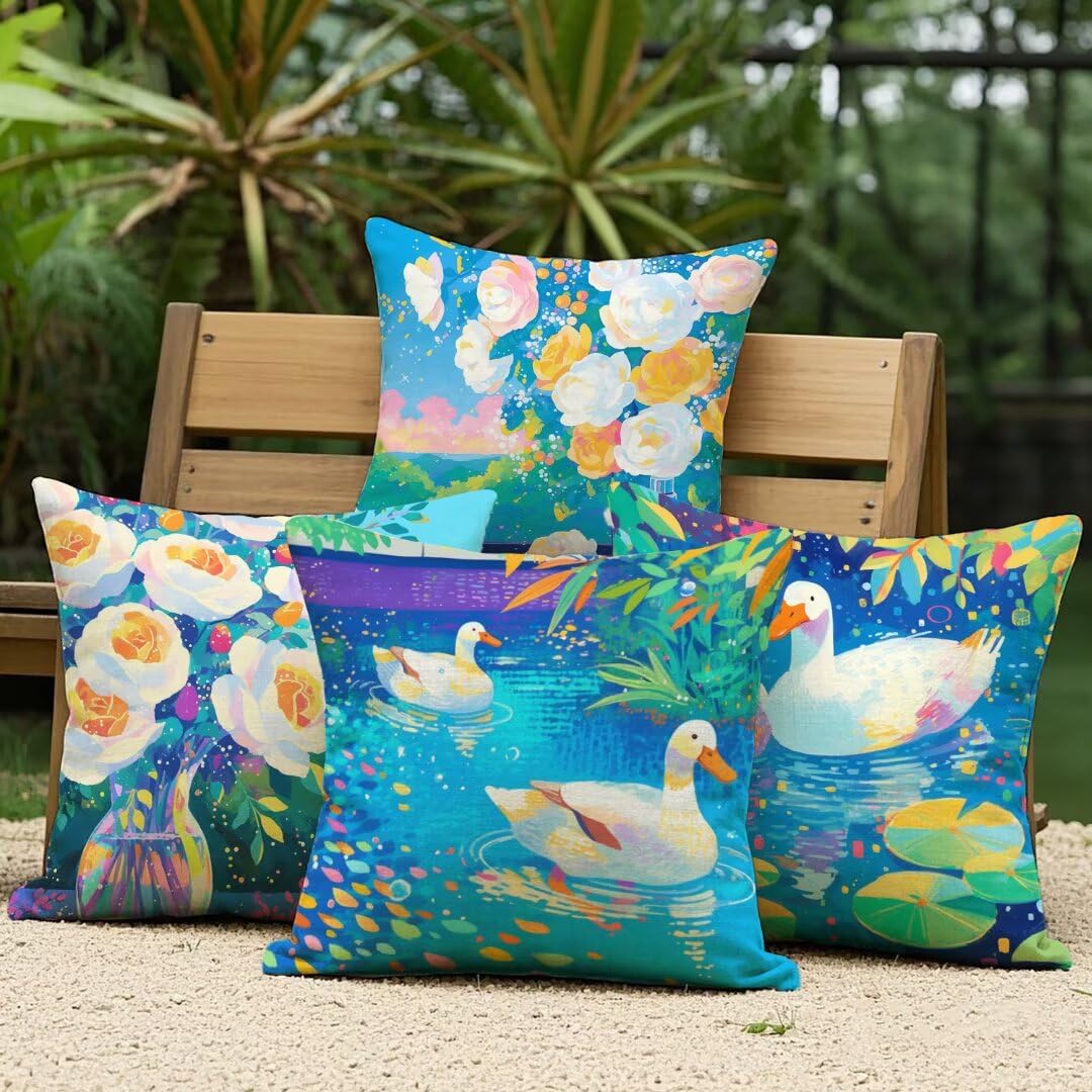 Fundas Cojines 50x50 cm Exterior Cojines Blanco Fundas de Almohada Juego de 4, Cuadrados Funda Cojin Azul Almohadas con Cremallera, Sofa Cama Decorativos para Hogar, Jardín, Salón y Dormitorio Ym19