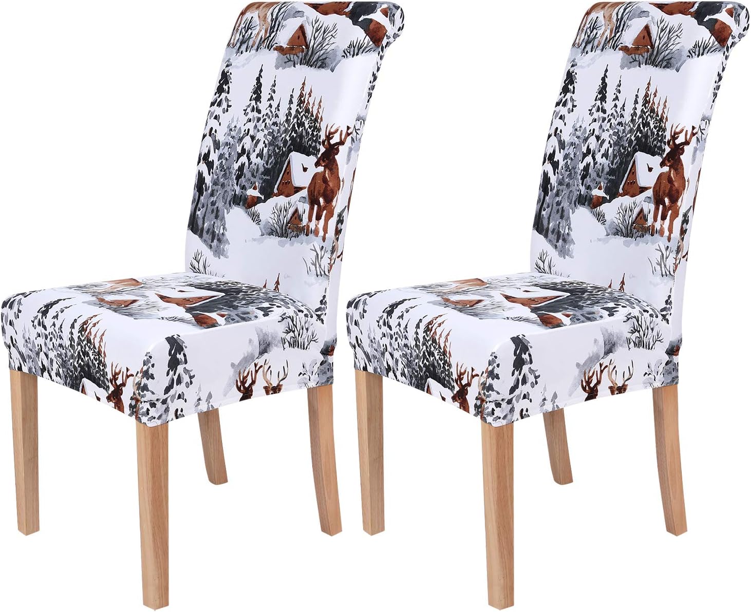smiry 2 Pack Printed Dining Chair Covers, Stretch Spandex Removable Washable Dining Chair Protector Slipcovers for Home, Kitchen, Party, Restaurant (White)