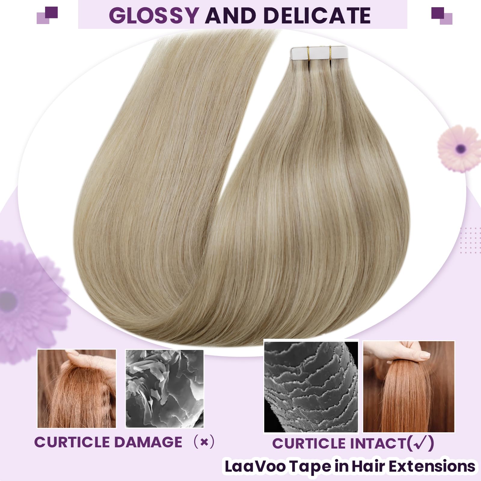 LaaVoo Tape Hair Extensions Blonde Tape in Hair Extensions Human Hair 18 Inch Invisible Tapes Remy Straight Highlight Golden Blonde Real Hair Double Sided Tabs 20pcs 50g #16/22 - Image 4