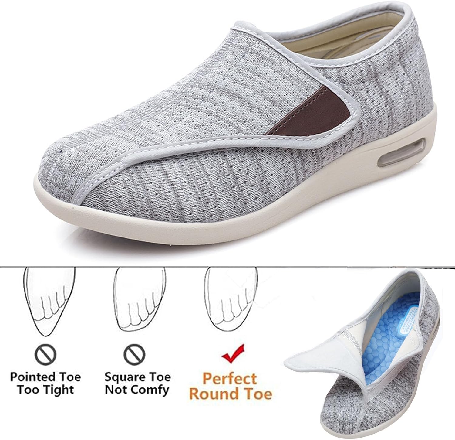 Womens Stylish Diabetic Shoes,Extra Wide Walking Memory Foam Shoes Easy On/Off for Elderly Swollen Bandaged Feet Indoor/Outdoor Men 5/Women 6