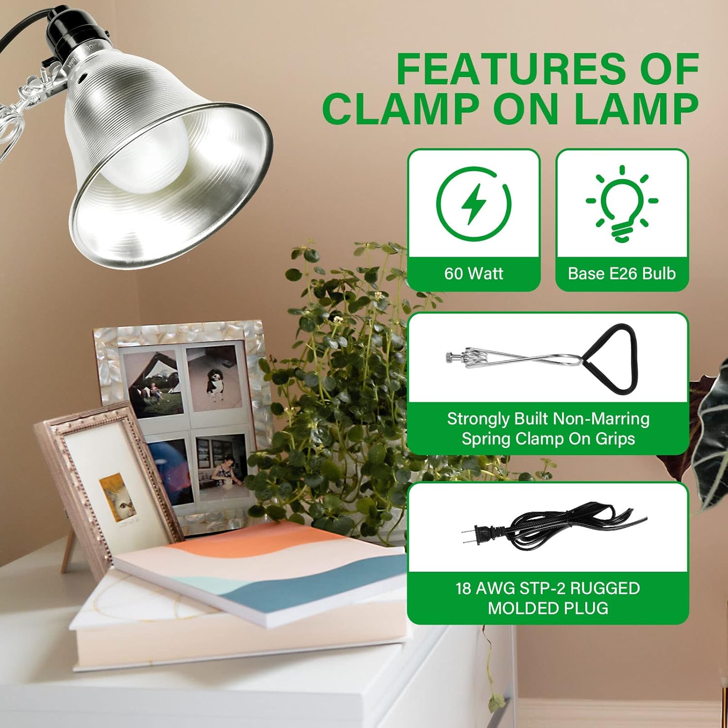Simple Deluxe HIWKLTCLAMPLIGHTSX6V1 6-Pack Clamp Lamp Light with 5.5 Inch Aluminum Reflector up to 60 Watt E26 (no Bulb Included), 6 Feet Cord
