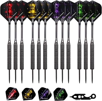 GWHOLE 12 Pack Darts Set,Steel Tip Darts with Extra Dart Flight Wrench,18g