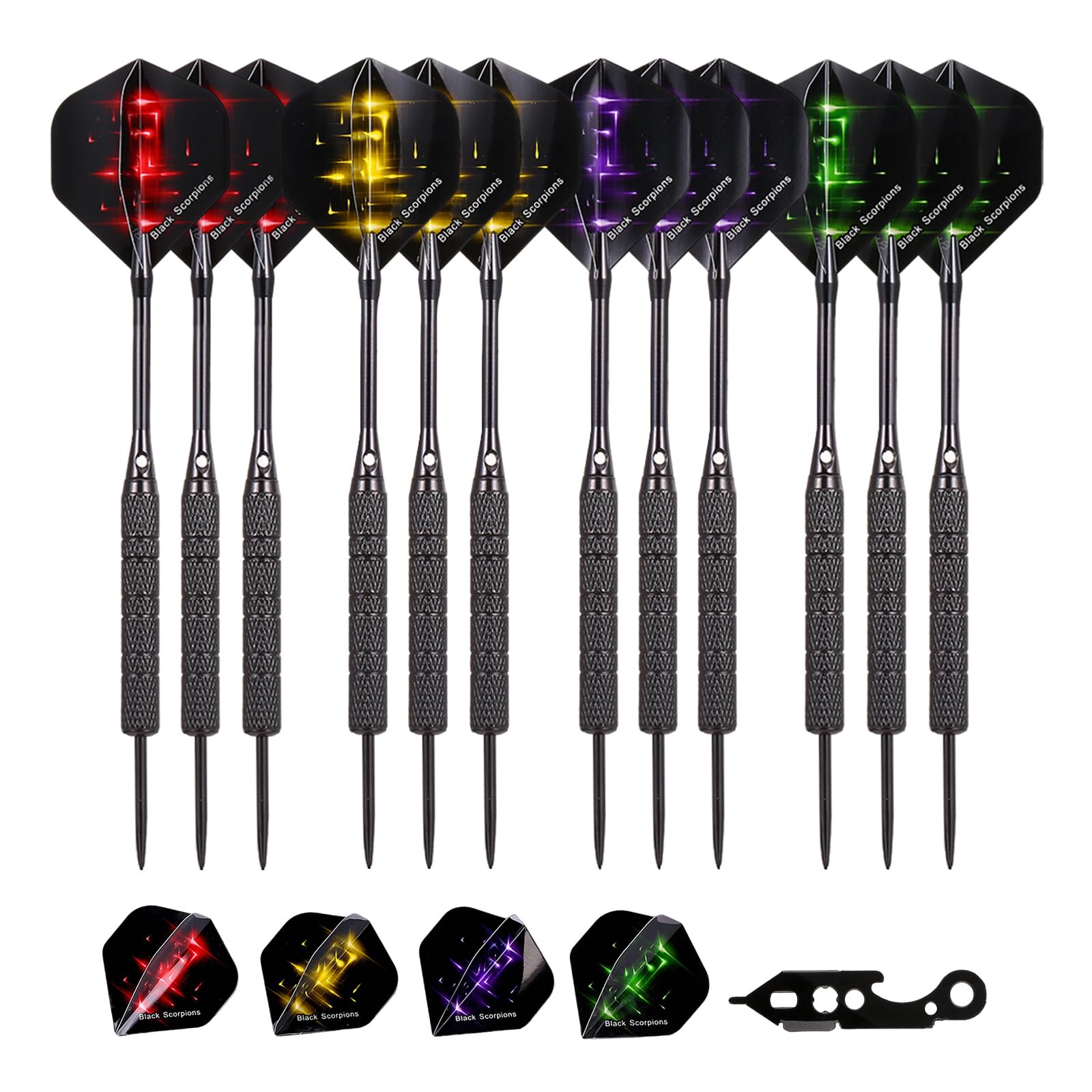 GWHOLE 12 Pack Darts Set,Professional Steel Tip Darts with Extra Dart Flight and Wrench for Dartboard Beginners Indoor Recreational Activities