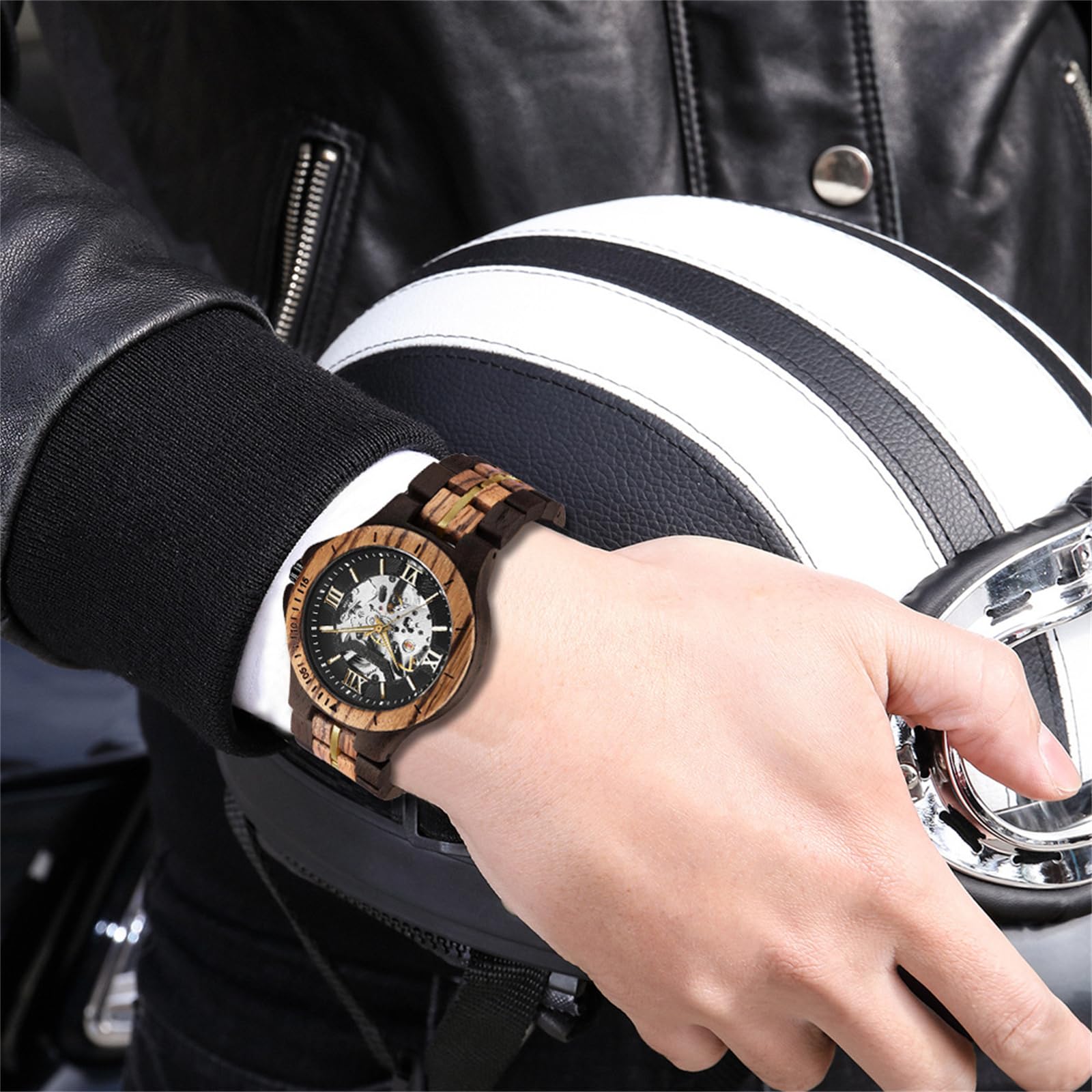 FORSINING Herren-Armbanduhr, modisches, klassisches Holz-Design, automatisches Skelett-Armbanduhr, mechanisch, leuchtend, wasserdicht