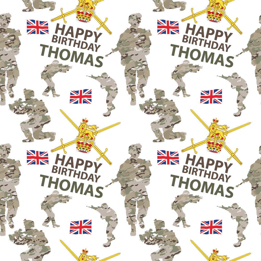 Army Themed Military Personalised Birthday Gift Wrap with 2 Coloured Tags - 100% Recyclable