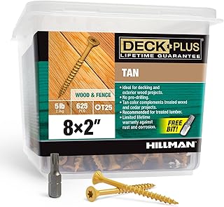 Deck Plus 2 Inch Epoxy Coated Exterior Wood and Fence Screws #8 x 2 Torx/Star Drive Included Coarse Thread, Outdoor Rust Resistant Decking Screw, Tan, 5 lb Box, 625 Pieces | 48414