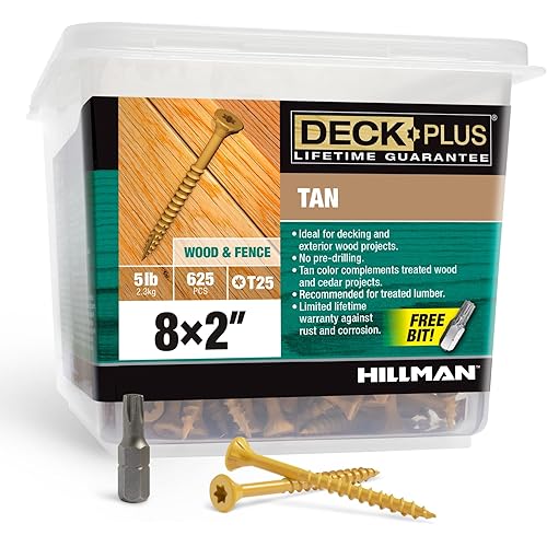 Deck Plus 2 Inch Epoxy Coated Exterior Wood and Fence Screws #8 x 2 Torx/Star Drive Included Coarse Thread, Outdoor Rust Resistant Decking Screw, Tan, 5 lb Box, 625 Pieces | 48414