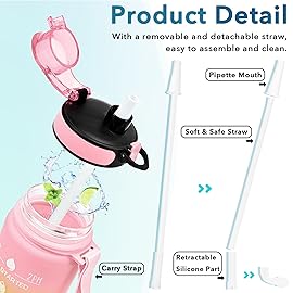 Enerbone 32 oz Water Bottle, Leakproof BPA & Toxic Free, Motivational Water Bottle with Times to Drink and Straw, Fitness Sports Water Bottle with Strap for Office, Gym, Outdoor Sports