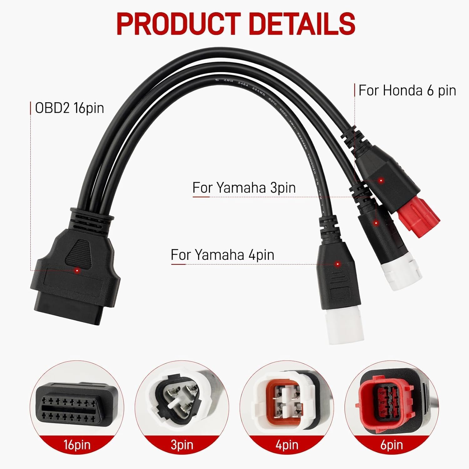 3 Pin 4 Pin 6 Pin OBD2 Adapter 3Pin 4Pin 6Pin obd obd ii Cable motorrad obd2 For Yamaha Euro6 Motorcycle For Honda Yamaha X- MAX T Racer, Compatible For Euro5 Guzzi Kawasaki Motorbike motor image 2