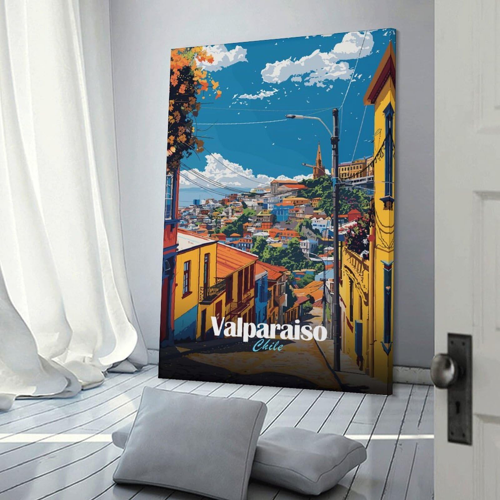 Junmoney Decorative Canvas Print Valparaiso Cityscape, 20x30inch(50x75cm), for Lounge, Bedroom Or Personal Spaces, A Wall Art Gift for Fresh Interiors