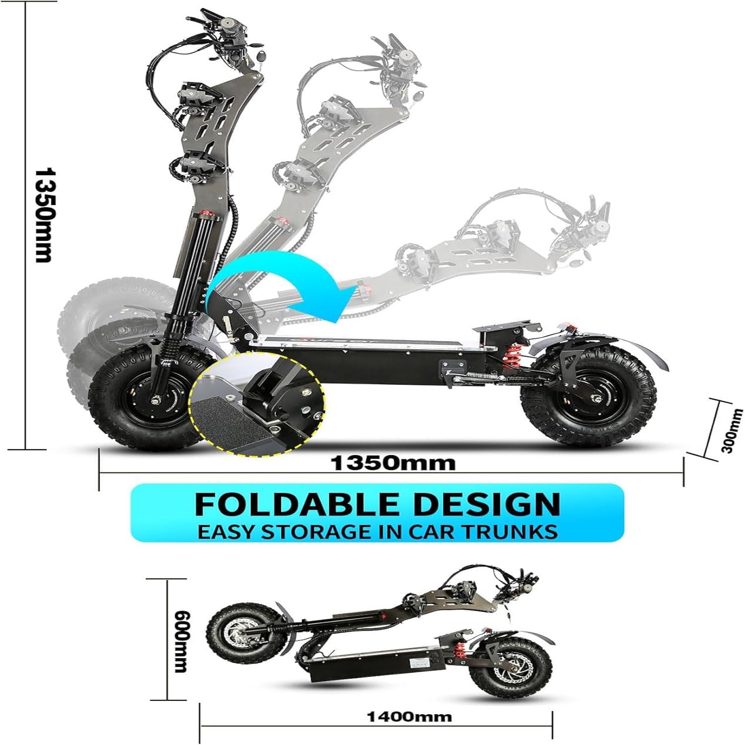 Electric Scooter for Adults with Seat & 2*Charger, High Power 10000W Dual Motor with NFC, Max Speed 65MPH & Up to 70Miles,14" Off-Road Tires, 60V/50Ah Large Capacity Battery（USA Warehouse）
