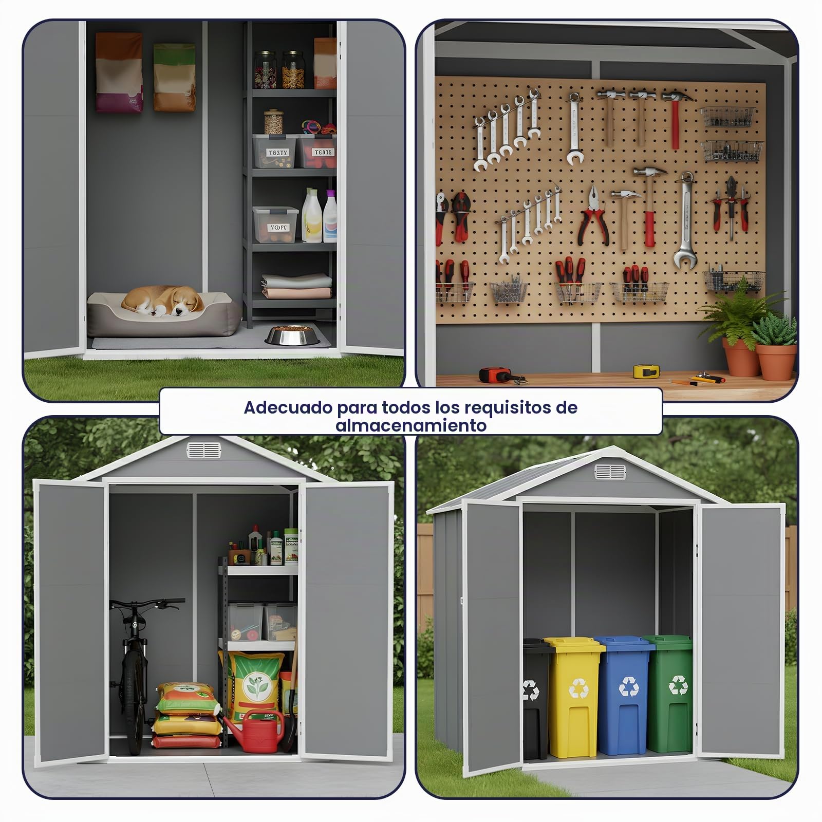 LARBANKE Caseta de jardín resistente a la intemperie, 4,11 m³, plástico, 183 × 143 × 201 cm, caseta con suelo y techo, cobertizo con puerta con cerradura, ventilación, ventana y rampa, para jardín
