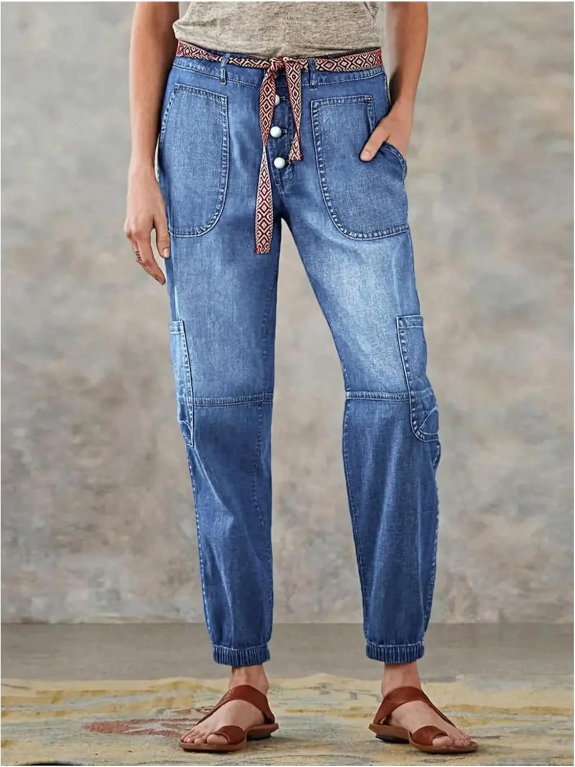 SOLY HUX Women's Jean Joggers Vintage Button Fly Casual Denim Pants with Pockets