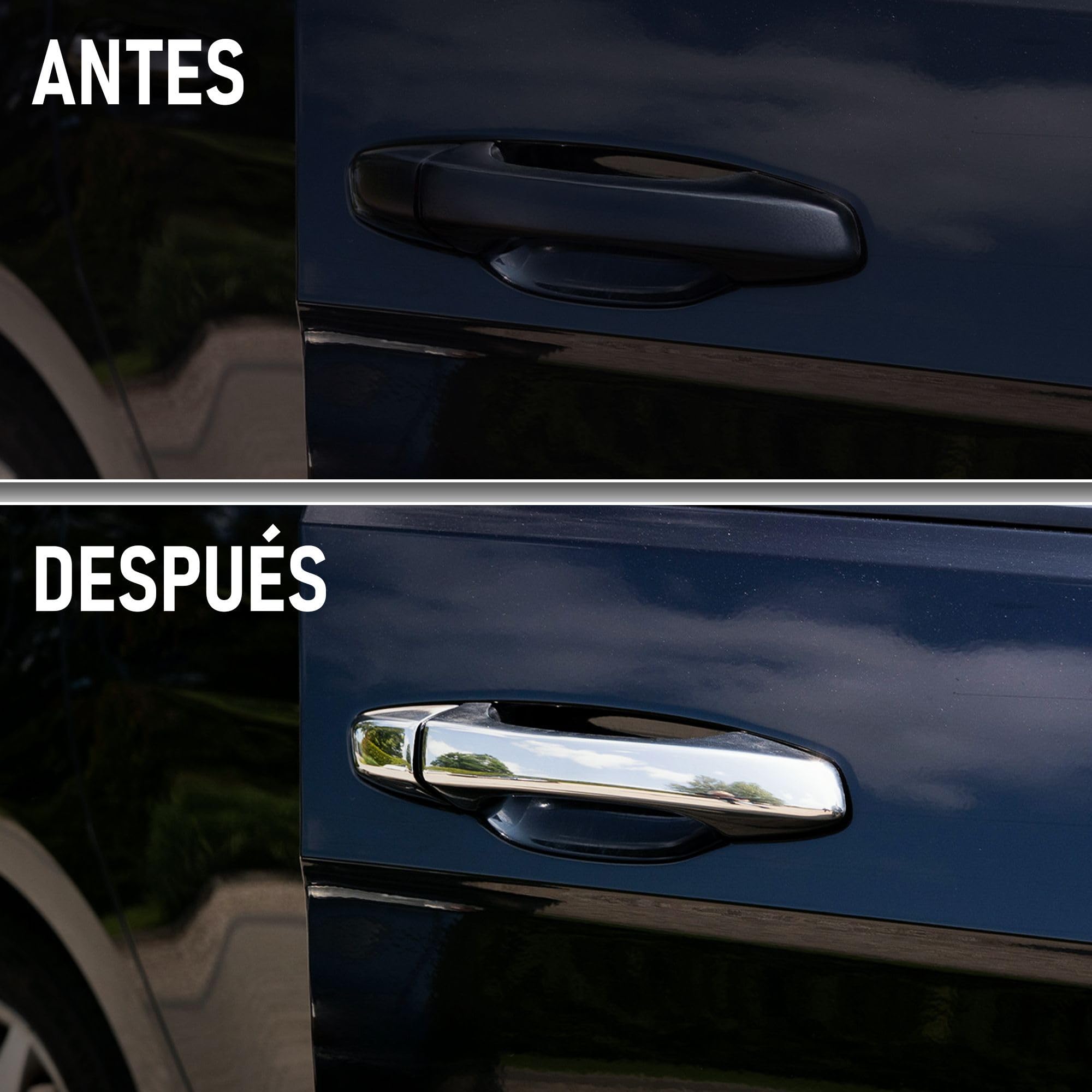CHROMEMASTER | Cubiertas para Manillas Exteriores de Puerta Compatibles con SEAT Ibiza Hatchback 3D 2002-2009 | Acero inoxidable; Color: Cromo; Protección y Nuevo Look para Tus Manillas; Juego: 4 uds.
