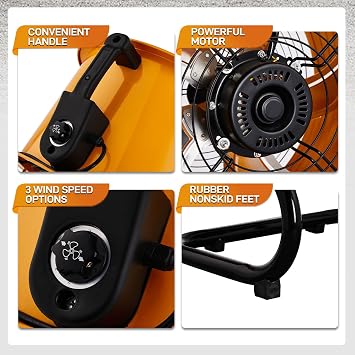 ROVSUN 18inch High Velocity Drum Fan with 360-degree Pivoting Head,Air Circulator Turbo Shop Floor Fan with 3 Speed, Heavy Duty Metal Industrial Fan for Garage, Workshop, Greenhouse and Gym