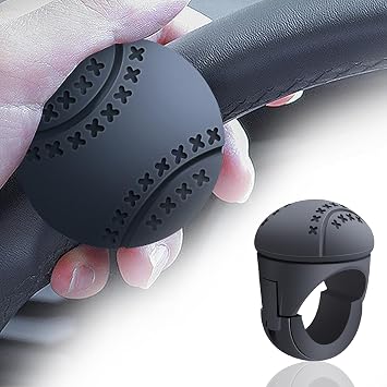 Pincuttee Steering Wheel Spinner,Steering Wheel Knob,Soft Silicone and Metal Bearings Car Power Handle Steering Wheel Spinner for Car/Tractor/Trucks/Boat/Mowers/ForkliftsRound-Black,1PC