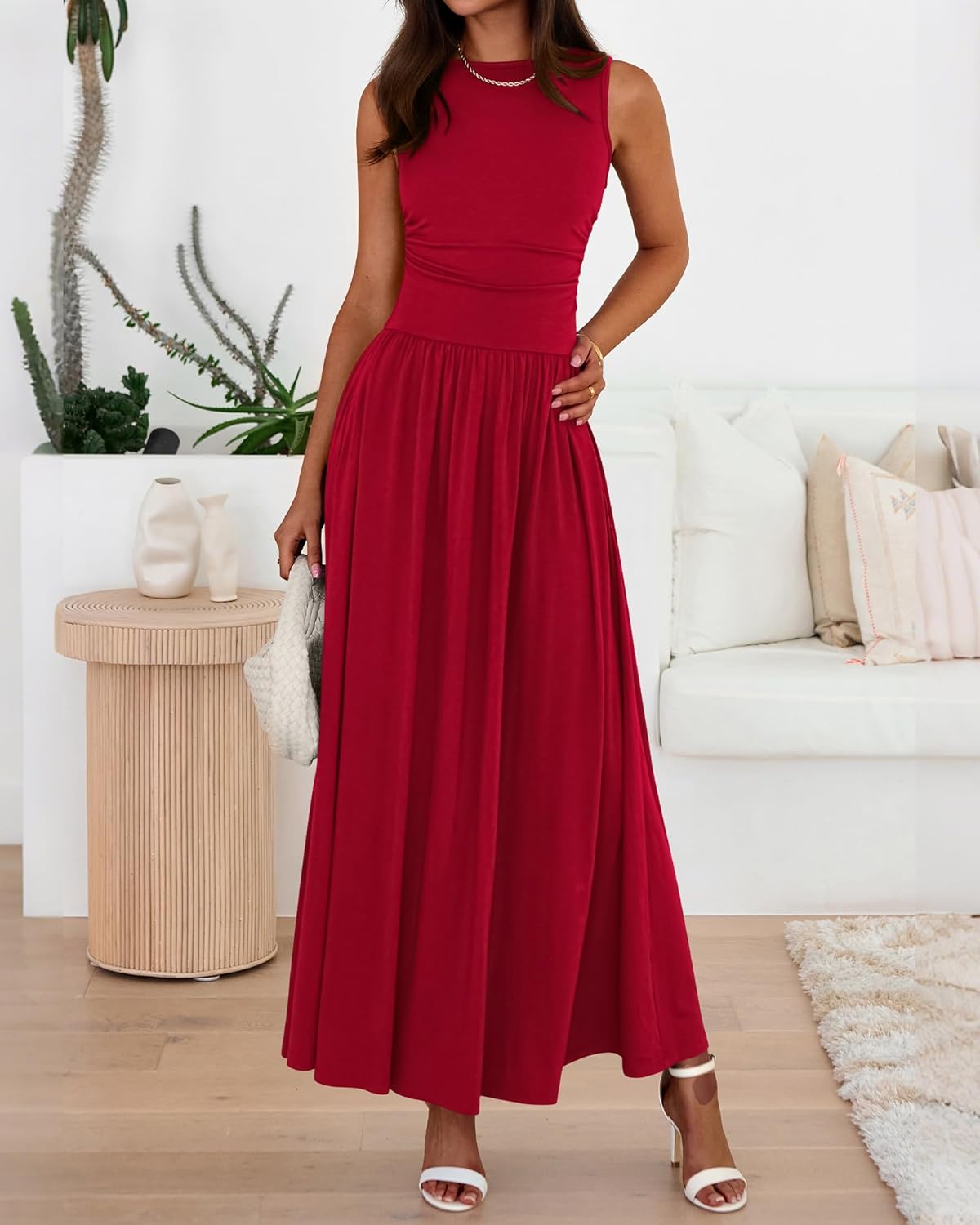 BTFBM Summer Maxi Dresses for Women 2026 Spring Sleeveless Casual Ruched High Waisted Long Sundress Flowy Beach Dress - Image 5