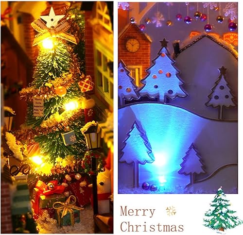 Miniatura 5 de Kit de rincón de libros de Navidad, rompecabezas de madera 3D, kit en miniatura con luz LED, inserción decorativa, soporte para libros, kits de