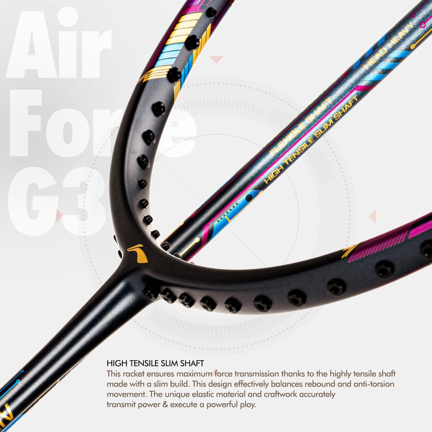LI-NING Air - Force 78 G3 Strung Carbon Fibre Badminton Racquet (78G G6) (Charcoal/Grey/Blue)