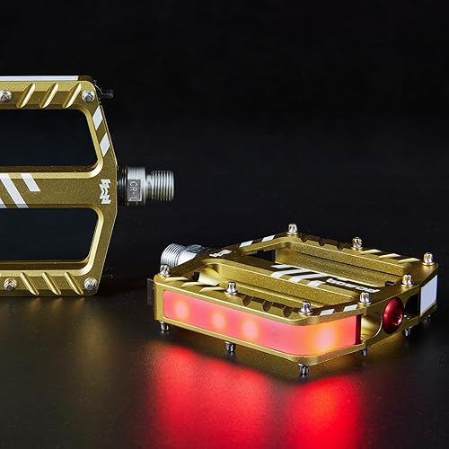 Miniatura 11 de Pedales de bicicleta con luces LED, 5 modos, toque de encendido/apagado, recargable por USB, impermeable, pedales planos de aluminio CNC para Negro