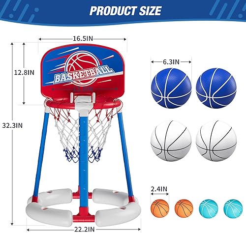Miniatura 8 de HYES Aro de baloncesto para piscina junto a la piscina con tablero, juguetes flotantes para piscina con 4 pelotas de baloncesto4 globos de