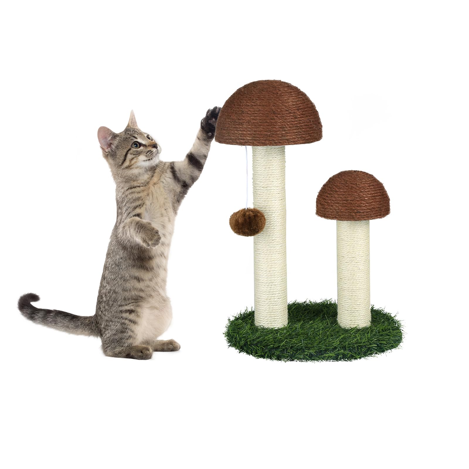 Arbre a Chat Fleur avec Gros Griffoir, Griffoir Chat Poteau Sisal à Griffer en Forme de Champignon pour Chaton Marron 47cm-30 * 30 * 47cm