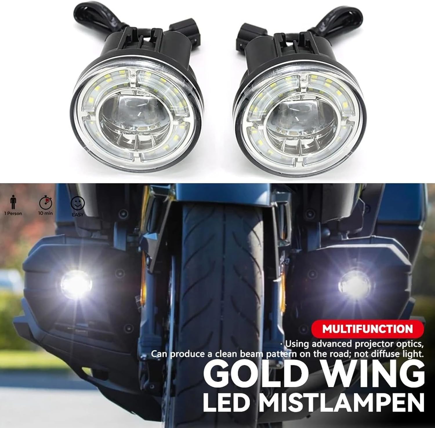 New Pair Strobe LED Fog Lights Front Foglights with Attachment Kit Fits for Honda Gold Wing GL1800 Tour DCT 2018-2024 Motorcycle Accessories