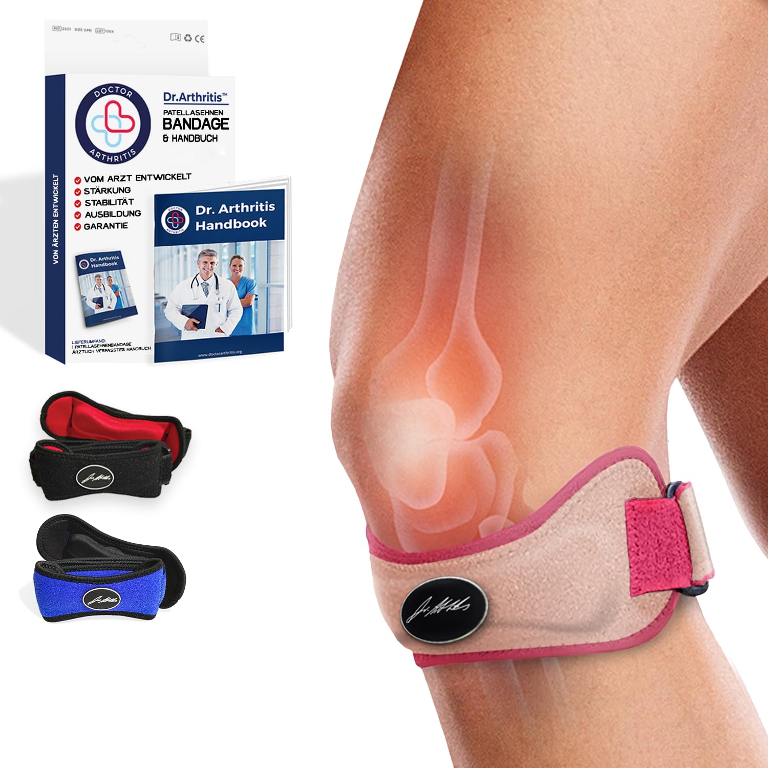 Von Ärzten Entworfen Patellasehnenbandage, stützende Kniebandage Sport, Volleyball, Tennis, Wandern, Joggen Zubehör, Kniestütze für Meniskus, Patellasehnenentzündung, Läuferknie, Pink, 1-er Pack