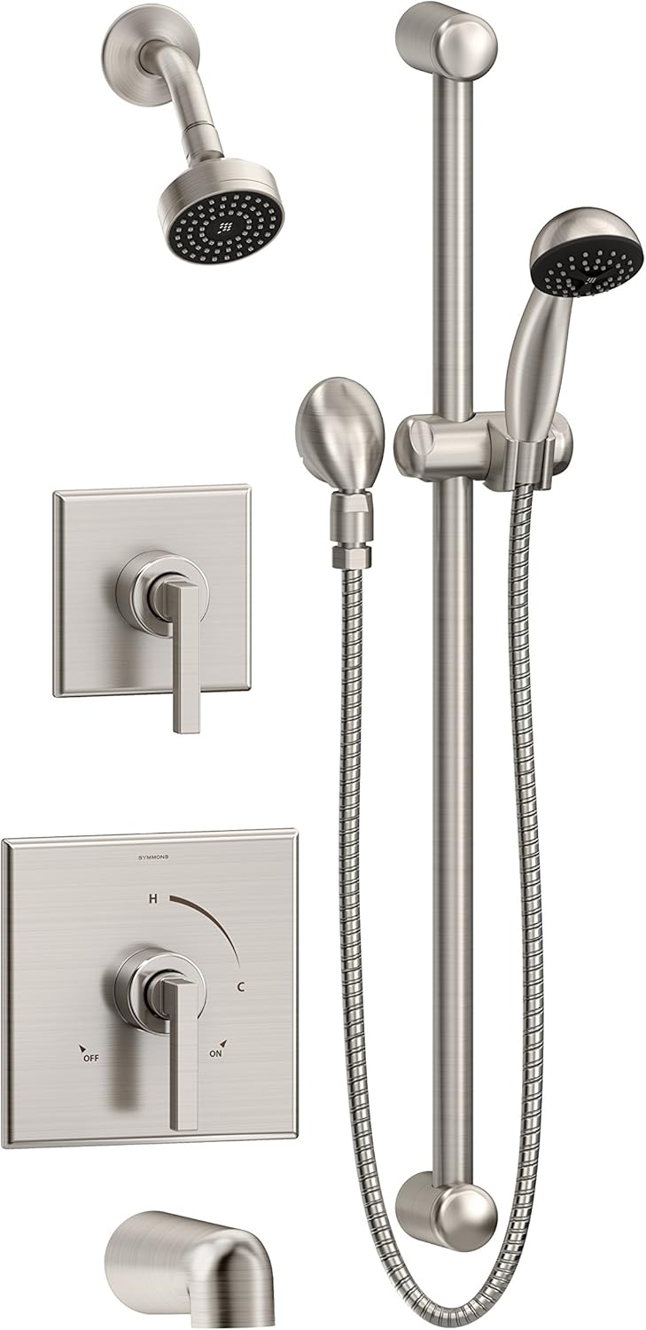 Symmons 3606-H321-V-STN-1.5-TRM Duro 2-Handle Tub and 1-Spray Shower Trim with 1-Spray Hand Shower in Satin Nickel (Valves Not Included)