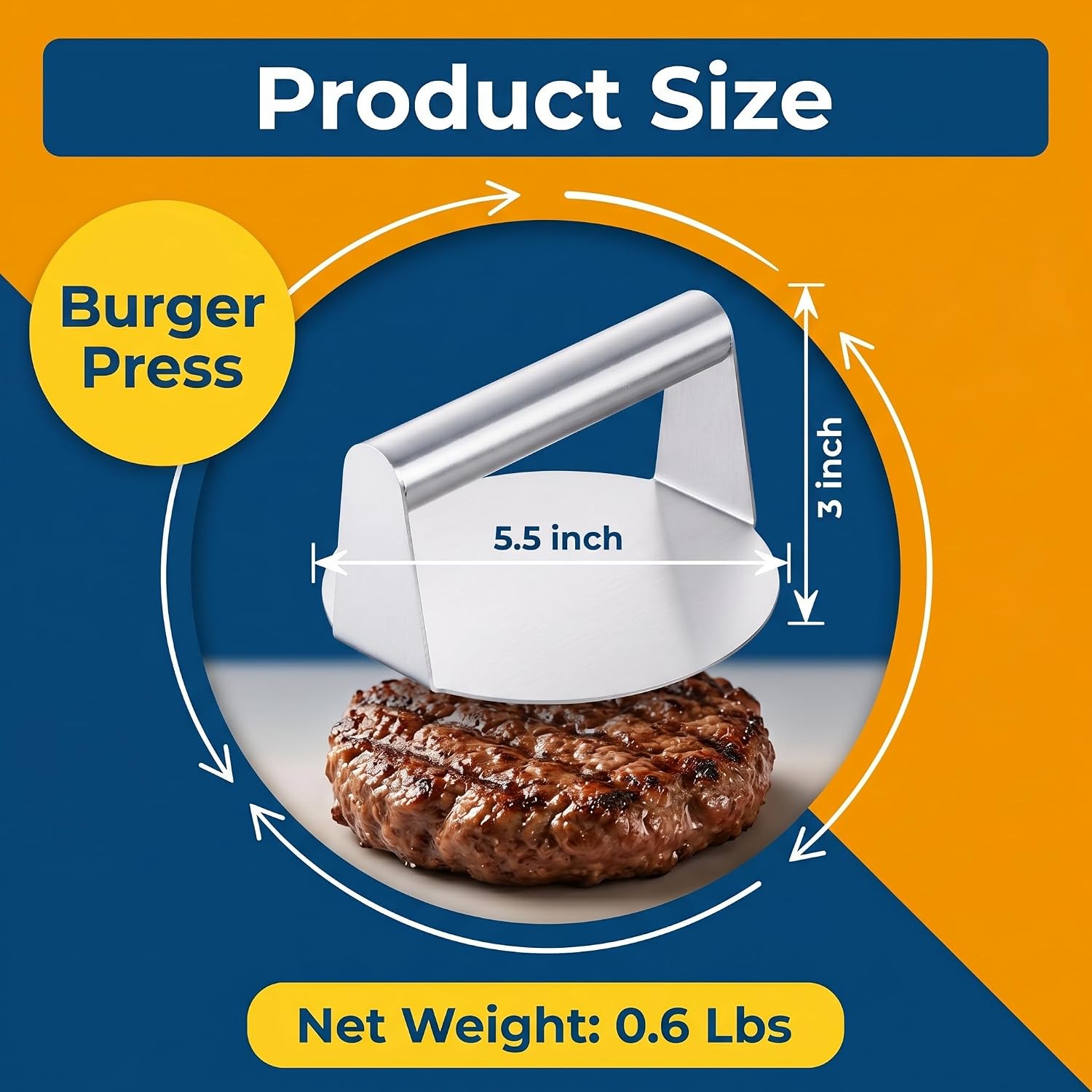 HaSteeL 5.5In Burger Smasher, Stainless Steel Grill Press for Cooking image 2
