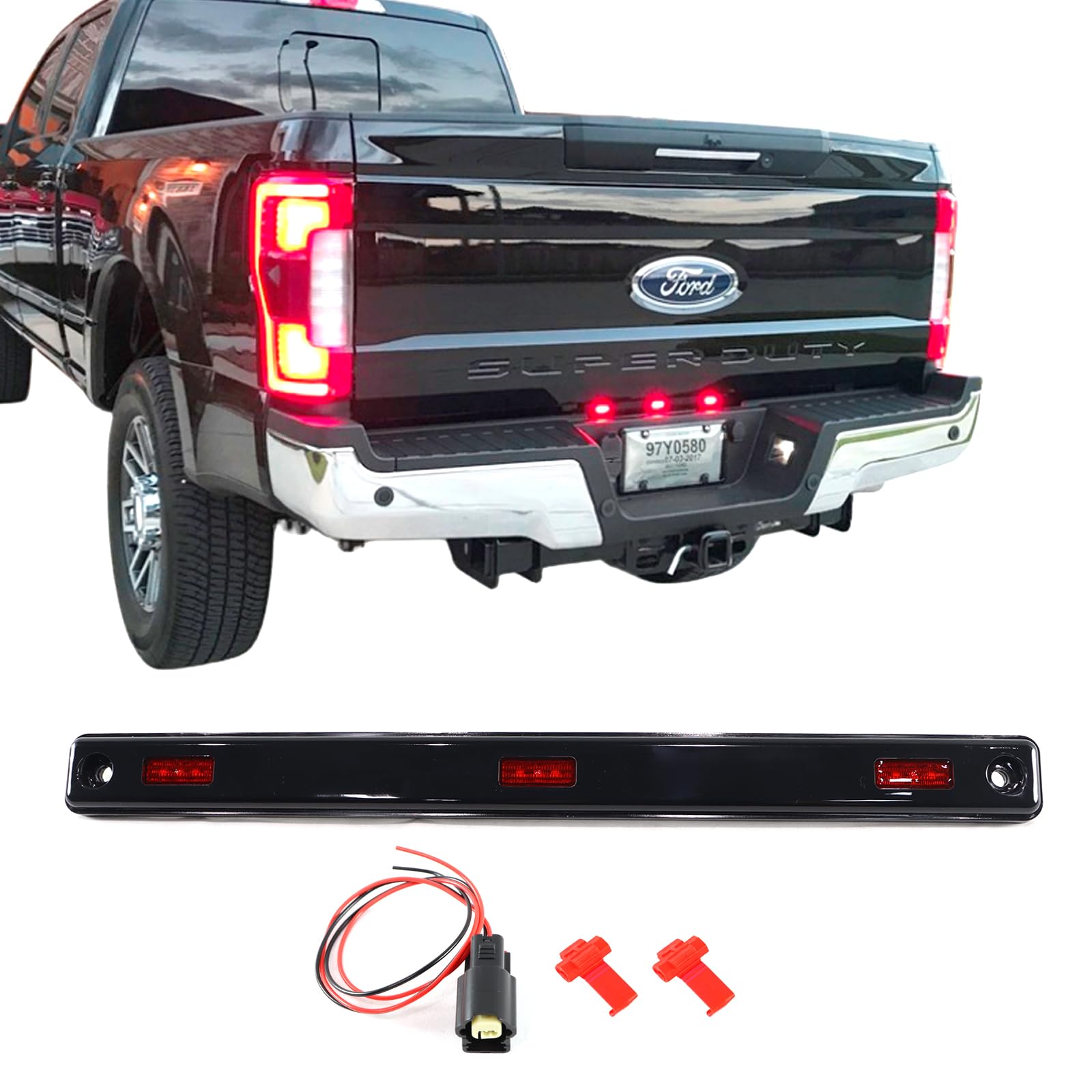Tailgate Marker Lights with pigtail connector RED Compatible with Ford 2017-2023 F250 F350 F450 F550 Super Duty Dually DRW - Center Rear Red Marker Lamp