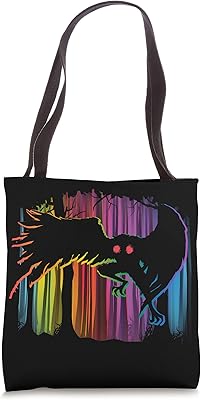 Mothman Rainbow Aurora Forest - Unique Cryptid Monster Tote Bag