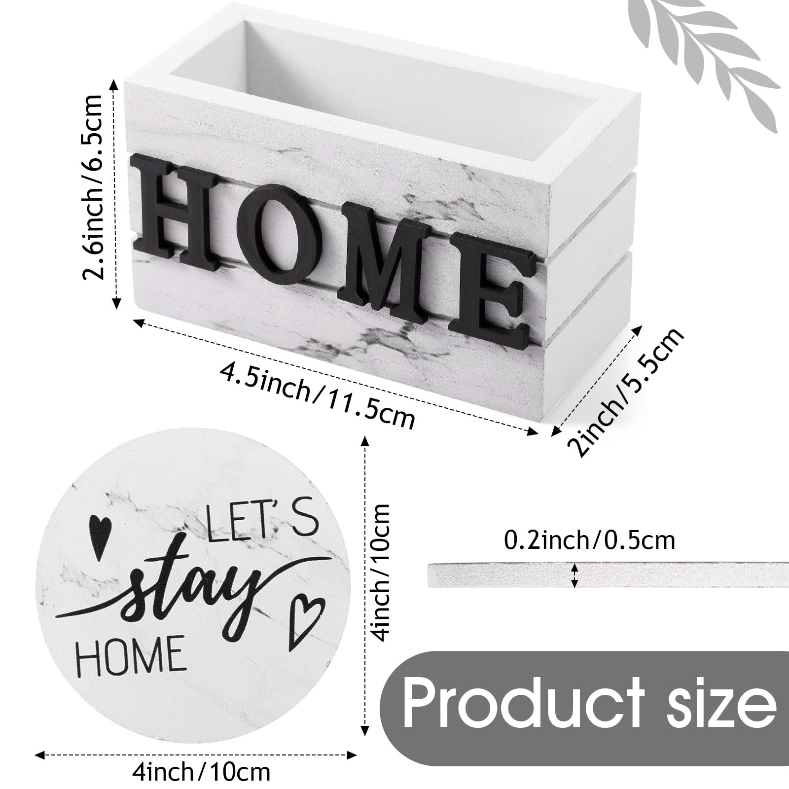 Queekay Coasters Set of 6 House Warming Gifts New Home Wooden Farmhouse Drink Coasters with Holder 4'' Funny Decoration for Kitchen Family Coffee Bar Tabletop Protection(White Marble) - Image 2