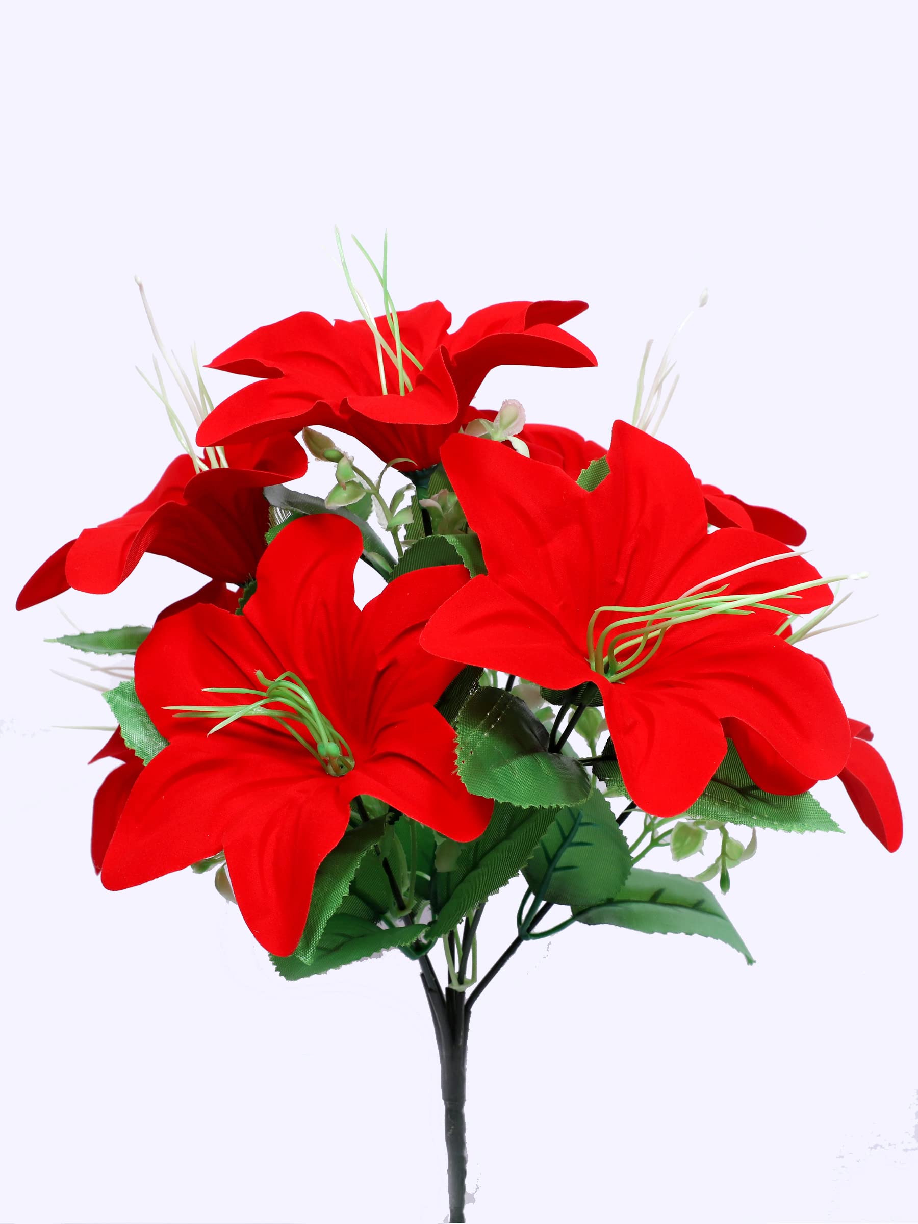 AFQ AFBON690 Artificial Bunch with 7 Big Lilly Flowers for Home & Office Indoor Decor (7 RED Flowers, with Stick)