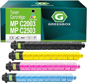GREENBOX MP C2003 C2503 High Yield Toner Cartridge Replacement for C2503H 841918 841921 841920 841919 Toner for Ricoh Aficio MP C2003 C2004 C2503 C2504 MP C2011 Printer 4 Packs,B/M/C/Y