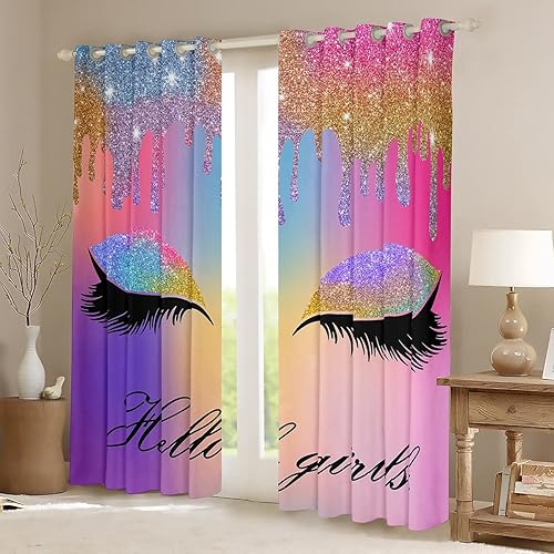 Miniatura 9 de Feelyou Cortinas opacas para oscurecer las pestañas para dormitorio, sala de estar, estampado de purpurina rosa (sin brillantina), cortinas opacas