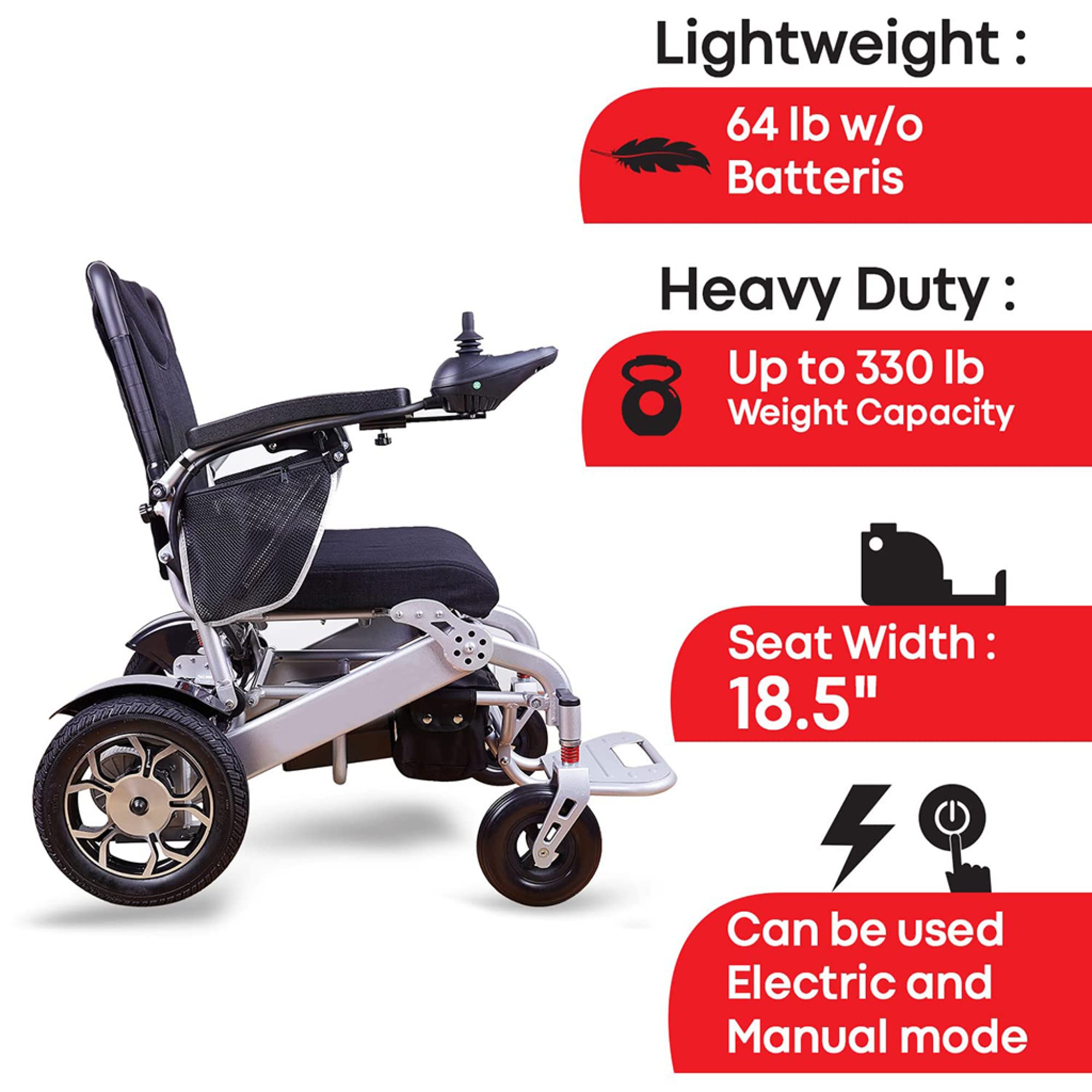 Sillas de Ruedas eléctricas para Adultos: Silla de Ruedas motorizada Plegable portátil, Motores potentes sin escobillas, batería Dual, Todo Terreno