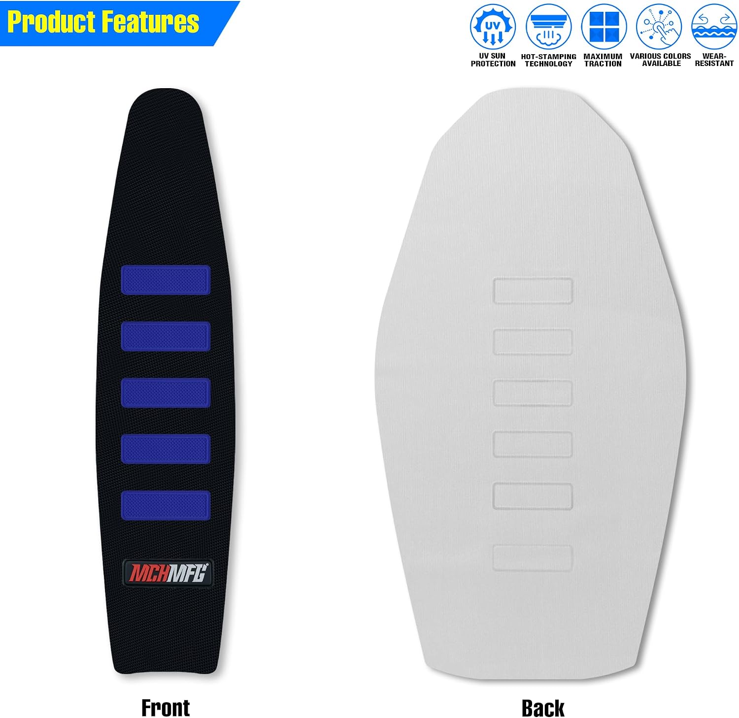 Gripper Dirt Bike Seat Cover - Soft Non-Slip Dirt Bike Accessories Seat Cover - Universal Accessories for YZ125 YZ250 CRF50 KLX110 (Black-Blue)
