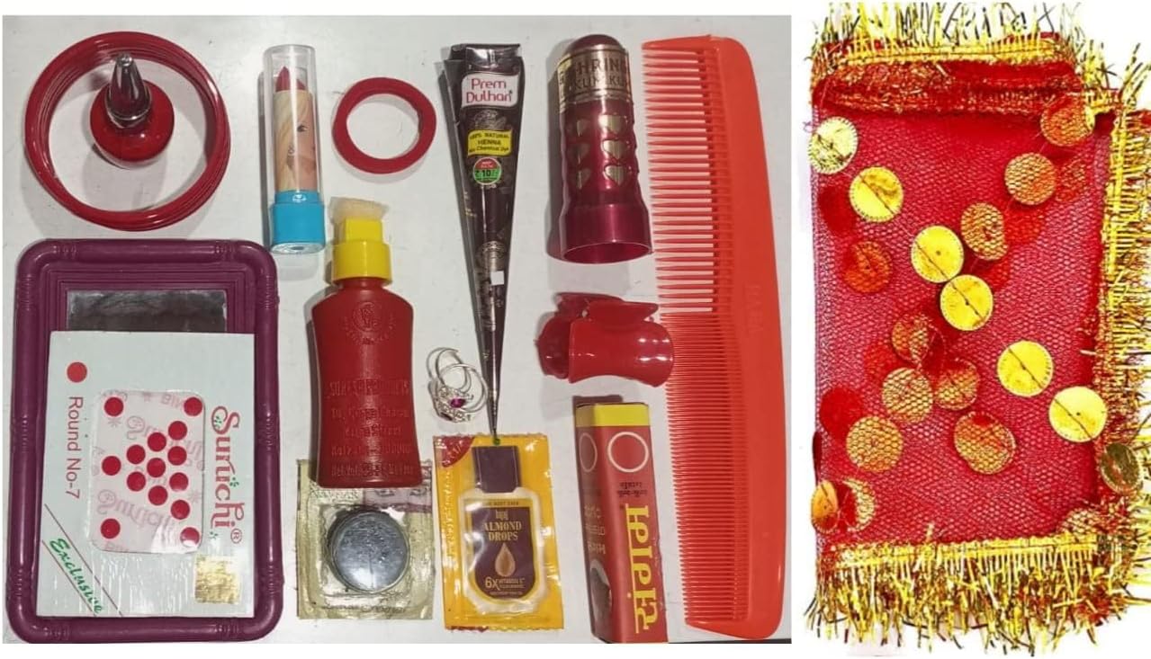 MATA Rani Shringar Navratri Matarani Ka Solah SHRINGAAR Pack Devi Pooja - Set of 16 Items (16 Pieces,Multicolor) NAVRATRE TEEJ Diwali LAXMI PUJA Durga Pooja Shingar SAMAGRI