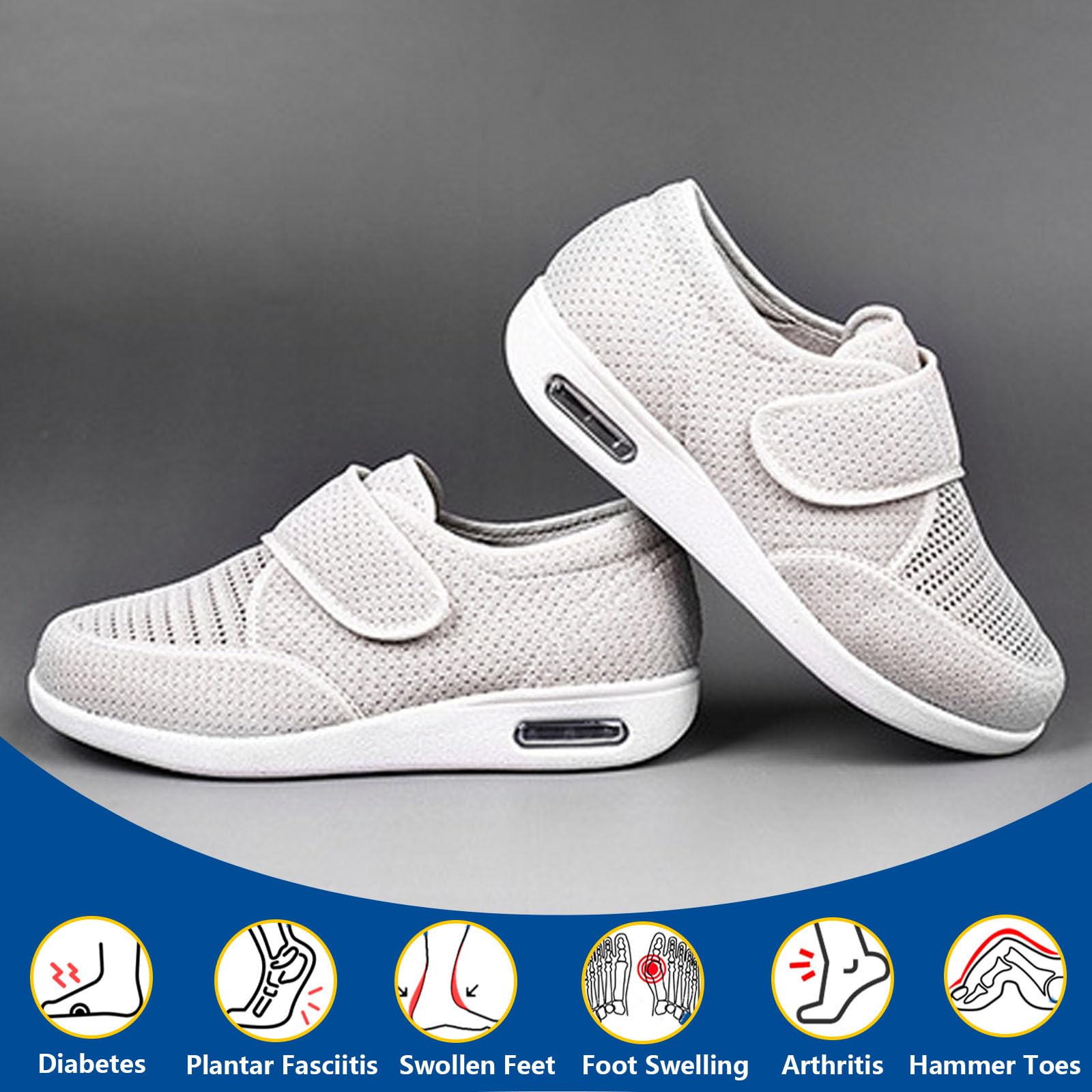 Buty wsuwane ze wsparciem łuku stopy, regulowane buty do chodzenia dla osób starszych łagodzące ból stóp, oddychający i lekki materiał (Beige US Men 7.5)