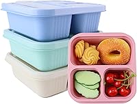 Vista 6 de Finorder 4 Pack Contenedores de Paja de Trigo, Caja Bento Reutilizable de 2 Compartimentos Colorida para Niños Pequeños, Contenedores de Comida