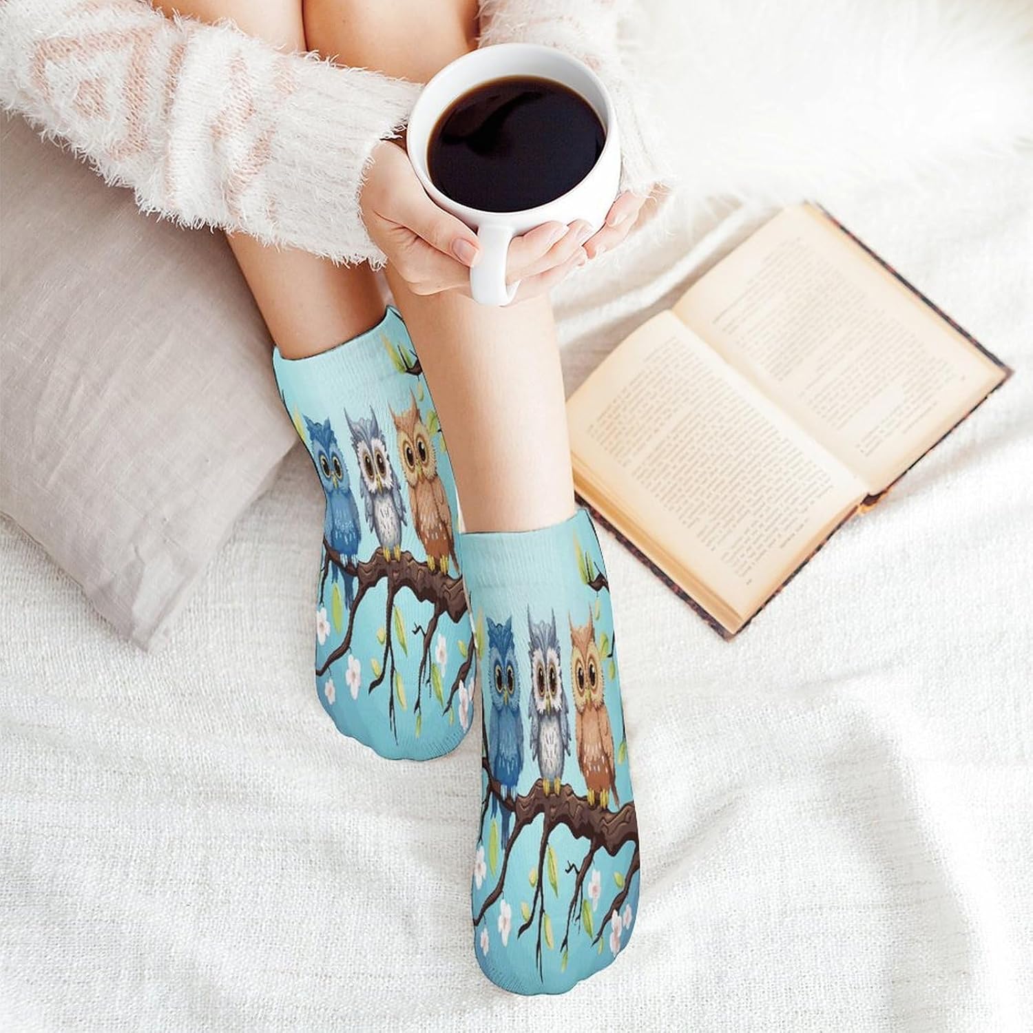 Owls on A Branch Ankle Socks for Men Women 5 Pairs | Comfortable Casual Low Cut Socks, Lightweight No Show Breathable Athletic Socks, Soft Mini Crew Socks for All Seasons