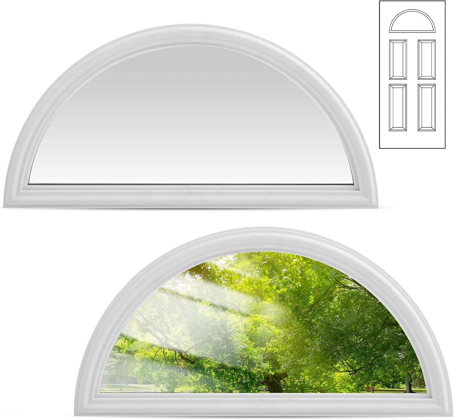 22" x 10" Entry Door Glass Insert Half Round Top Exterior Door Window Inserts Replacement Kit with Low-e Clear Glass for Home Improvement (White,5 Lite Round Top)