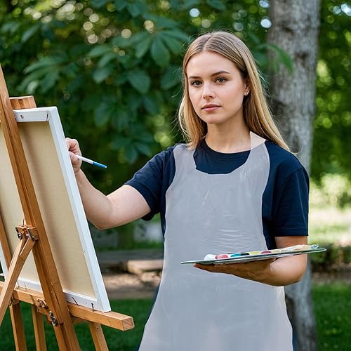 Miniatura 3 de Yzurbu 100 delantales desechables, 46 x 29 pulgadas, delantal de plástico de polietileno para cocina, fiesta, pintura, color blanco