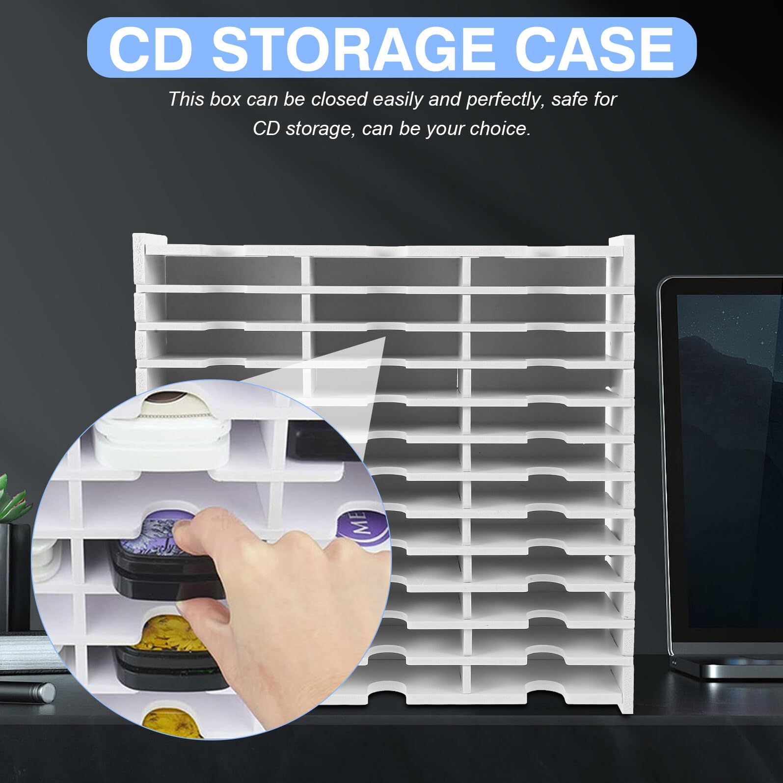 Scatola Porta CD Bianca in Pvc Resistente All'usura Protezione Dischi, Organizer da Scrivania come Regalo Pratico e Funzionale