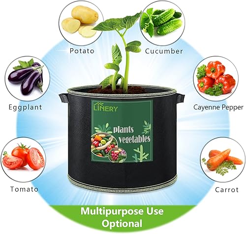 Miniatura 5 de LINERY Bolsa de plantación negra resistente gruesa de gran capacidad con proceso de dobladillo mejorado con asas, macetas de tela no tejida (paquete