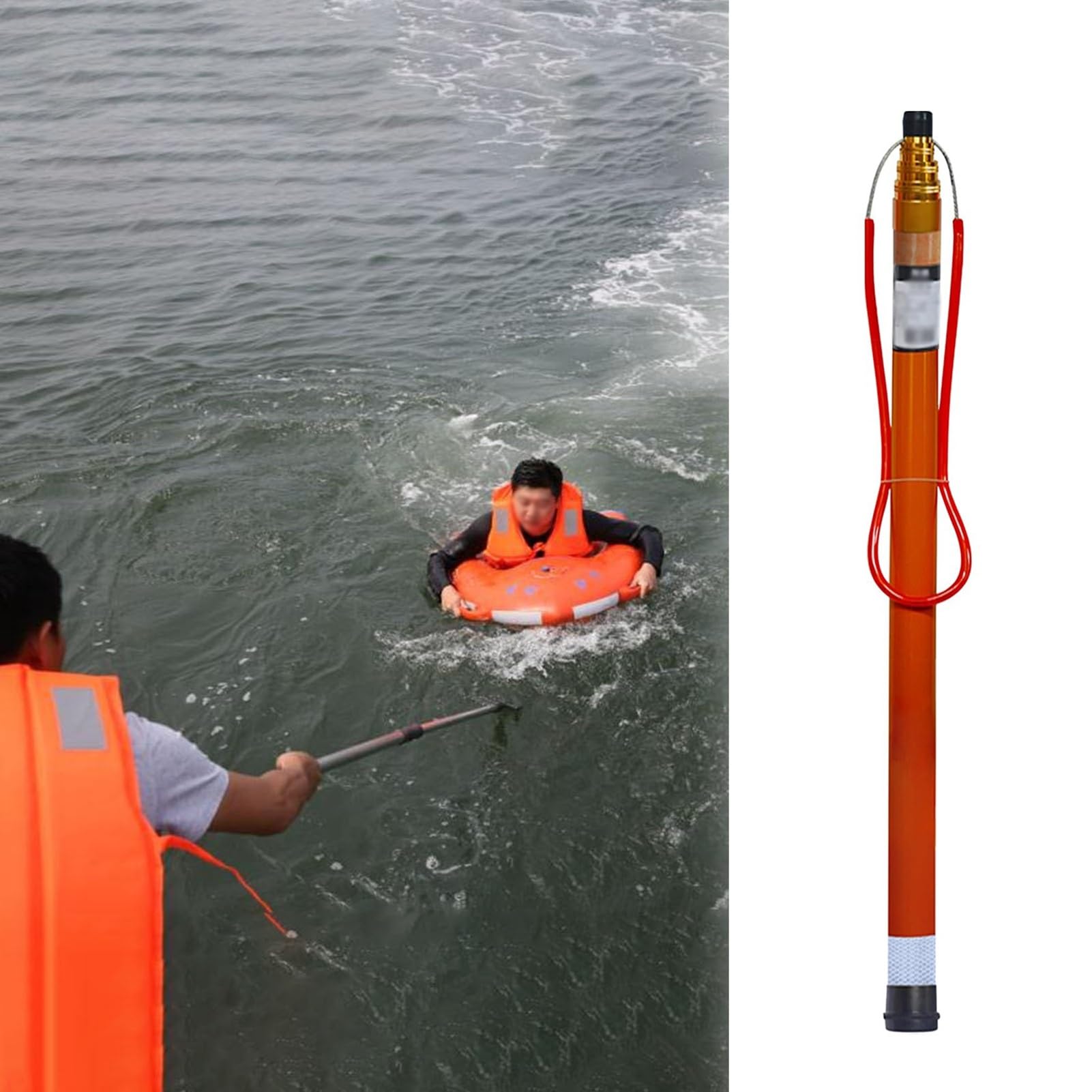 Rettungsstange, Teleskop-Poolrettungsstange 1,2 m – 6,5 m, Sicherheitshaken aus Fiberglas mit Leuchtaufkleber, Notfallausrüstung für die Wasserrettung am Pool, unverzichtbar für Rettungsschw