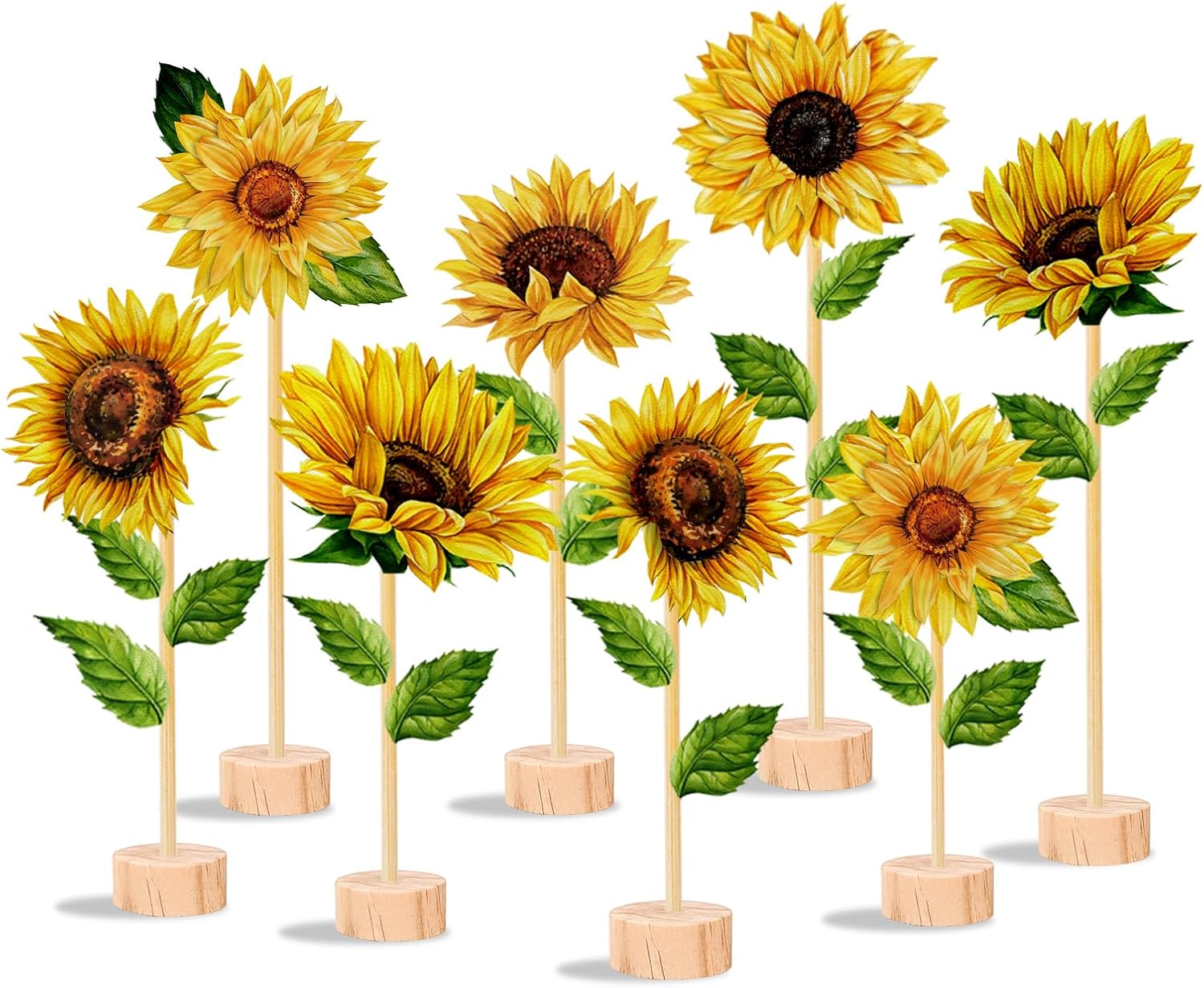 8 PCS Sunflower Table Centerpieces Party Decorations - Felt Flower Decor with Wooden Base for Summer Birthday Baby Shower Garden